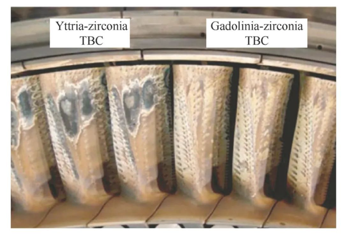 Comparison of typical distress of YSZ coating and Gd2Zr2O7 coating under CMAS