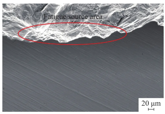 Figure 4.  Micromorphology image of the fatigue source side surface of the crack fracture